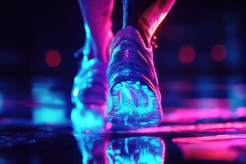 Poster - A close-up shot of a person's feet wearing bright neon shoes, perfect for capturing the attention of your audience