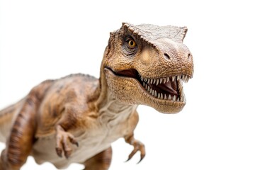 Poster - A close-up shot of a toy Tyrannosaurus Rex sitting on a white background, perfect for illustrations or design projects