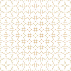 Wall Mural - interlocking gold circles create a delicate, geometric pattern on a white background. seamless and v