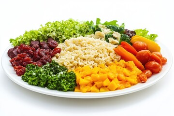Poster - Delicious spread of various dishes on a clean white plate, perfect for editorial or advertising use