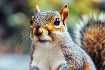 Poster - A close-up shot of a squirrel's face with a blurred background