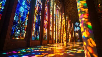 Poster - A cathedral with stunning stained-glass patterns reflecting light.
