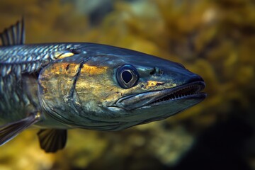 Poster - A close-up shot of a fish's face, blurred background
