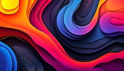 Poster - Abstract Vector Graphic Intertwined Waves, Rich Color Gradient from Blue to Red, Flowing Curves