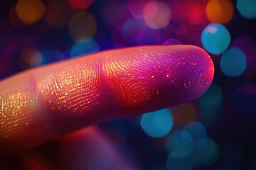 Poster - A close-up image of a single finger with a visible fingerprint, great for use in crime scene or forensic investigations