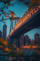 Poster - A bridge crosses a body of water, with a cityscape visible in the background