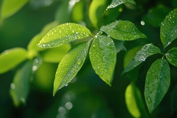 Poster - A detailed view of a leaf with water droplets glistening on its surface, great for use in nature-inspired designs or as a background element