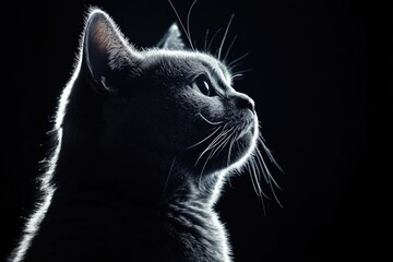 Poster - Close-up photo of a cat's face on a dark background