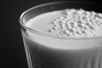 Poster - A close-up view of a glass filled with milk, suitable for use in recipes or illustrations