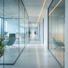 Poster - Modern Glass-walled Office Corridor