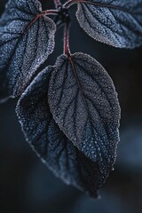 Poster - A detailed view of a frozen leaf with frost covering its surface
