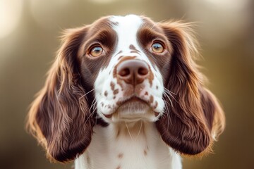 Poster - A brown and white dog with striking blue eyes, photographed in a studio setting