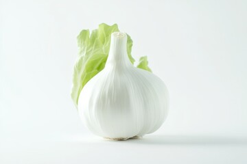 Poster - Fresh white garlic and lettuce on a white surface