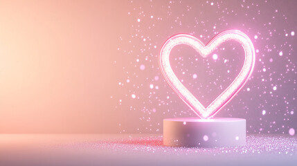 Aufkleber - Glowing heart shape on a podium with sparkling glitter, symbolizing love, romance, and Valentine's Day, perfect for celebrations, gifts, and festive themes.