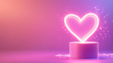 Aufkleber - Glowing pink heart shape with sparkling glitter on a podium, symbolizing love, romance, and Valentine's Day, perfect for festive celebrations, gifts, and special moments.