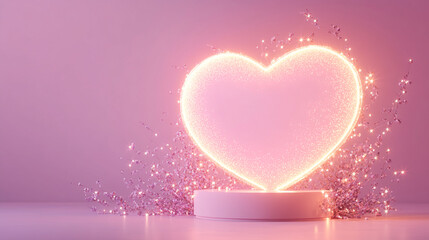 Aufkleber - Glowing pink heart shape surrounded by sparkling lights and a soft pink background, symbolizing love, romance, and Valentine's Day, perfect for festive decorations and celebrations.