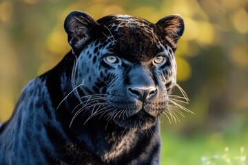 Poster - Close-up shot of a black leopard's face, perfect for wildlife or animal-themed projects