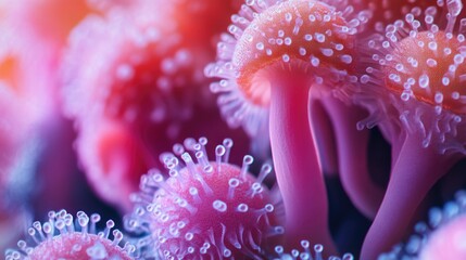 Aufkleber - A close-up view of a pink sea anemone with delicate tentacles