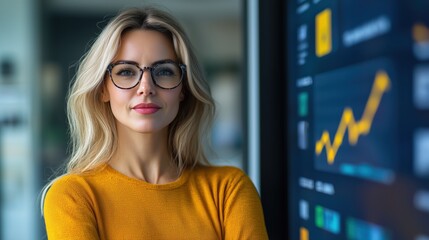 Poster - Confident Business Woman in Modern Office Setting Celebrating International Women’s Day with Focus on Growth and Achievement in Corporate Environment