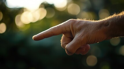 Poster - A person looking away from camera, pointing finger at something in the distance