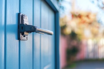 Aufkleber - A close-up shot of a blue door handle, suitable for use in real estate or home decor context
