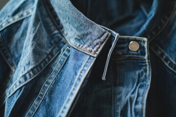 Poster - A detailed view of a denim jacket's button, suitable for fashion or lifestyle uses