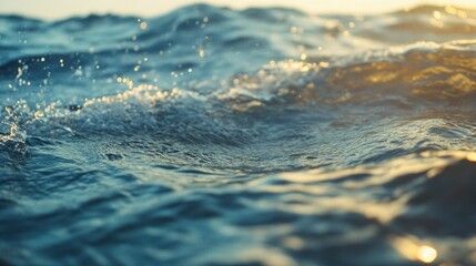 Poster - A detailed view of an ocean wave with foamy crest and blue water