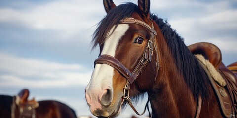 Poster - A close-up shot of a horse's head and neck, adorned with a saddle