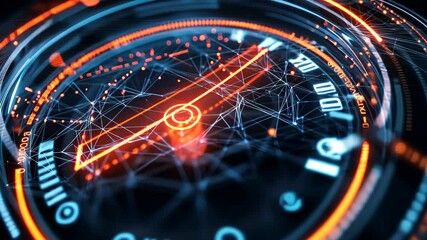 Poster - Innovative speedometer design illustrating a network of connections on a dark background, speedometer over network of connections on black background