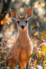 Poster - A deer stands alone in a dense forest scene