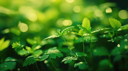 Poster - A close-up of a plant with water droplets on its leaves, great for backgrounds or textures