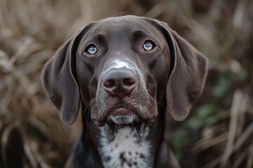 Poster - A close-up shot of a curious dog gazing directly into the lens