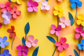 Aufkleber - A bouquet of colorful paper flowers on a bright yellow background