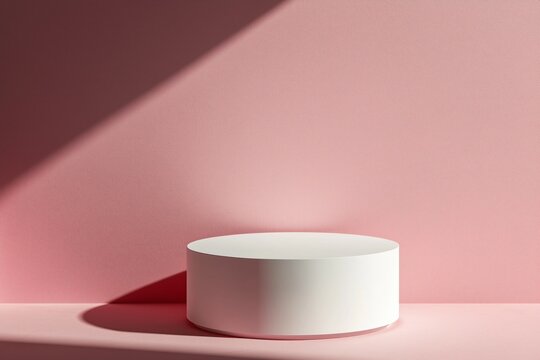 Abstract 3D cylinder pedestal podium with pastel minimal wall scene and shadow. Modern vector rendering geometric platform for cosmetic product display presentation