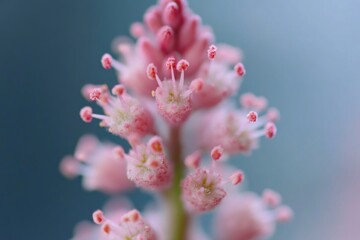 Poster - A detailed shot of a single pink flower on its stem, perfect for use in botanical or floral illustrations