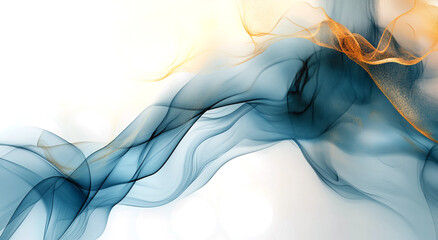 Aufkleber - Abstract fluid art background in blue and gold colors, with an alcohol ink effect on a white background. 