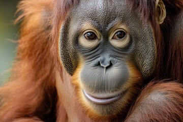 Poster - Close-up shot of an orangutan looking directly at the camera