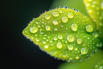 Aufkleber - A single green leaf with water droplets glistening on its surface