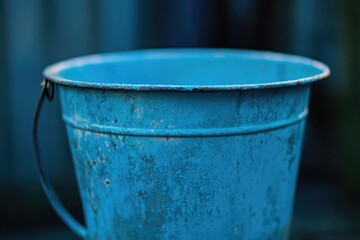 Poster - A blue bucket placed on a table, ready for use or decoration