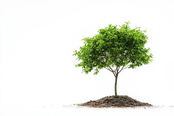 Poster - A tiny tree grows out of a pile of dirt, surrounded by nothing but nature's elements