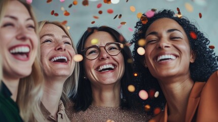 Poster - Portrait of a group of women standing together, smiling and chatting