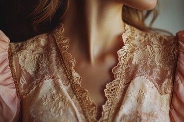 Poster - A close-up shot of a woman wearing a pink dress, ideal for use in fashion or lifestyle photography