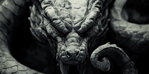 Poster - A close-up shot of a snake's head in black and white