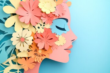 Poster - A woman wearing flowers in her hair against a blue background