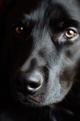 Poster - Close-up portrait of a black dog's face with expressive eyes and nose