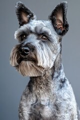 Poster - A close-up view of a dog's face on a gray background