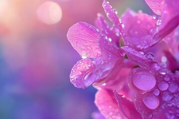 Poster - A close-up shot of a purple flower with water droplets on its petals, ideal for use in nature or beauty-related contexts