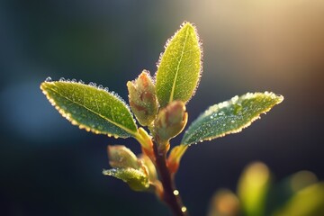 Poster - A close-up shot of a leaf with water droplets glistening on its surface