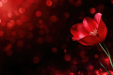 Aufkleber - A single red flower sits on a solid red background