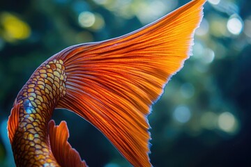 Aufkleber - A close-up view of a fish's tail, with the surrounding environment blurred out